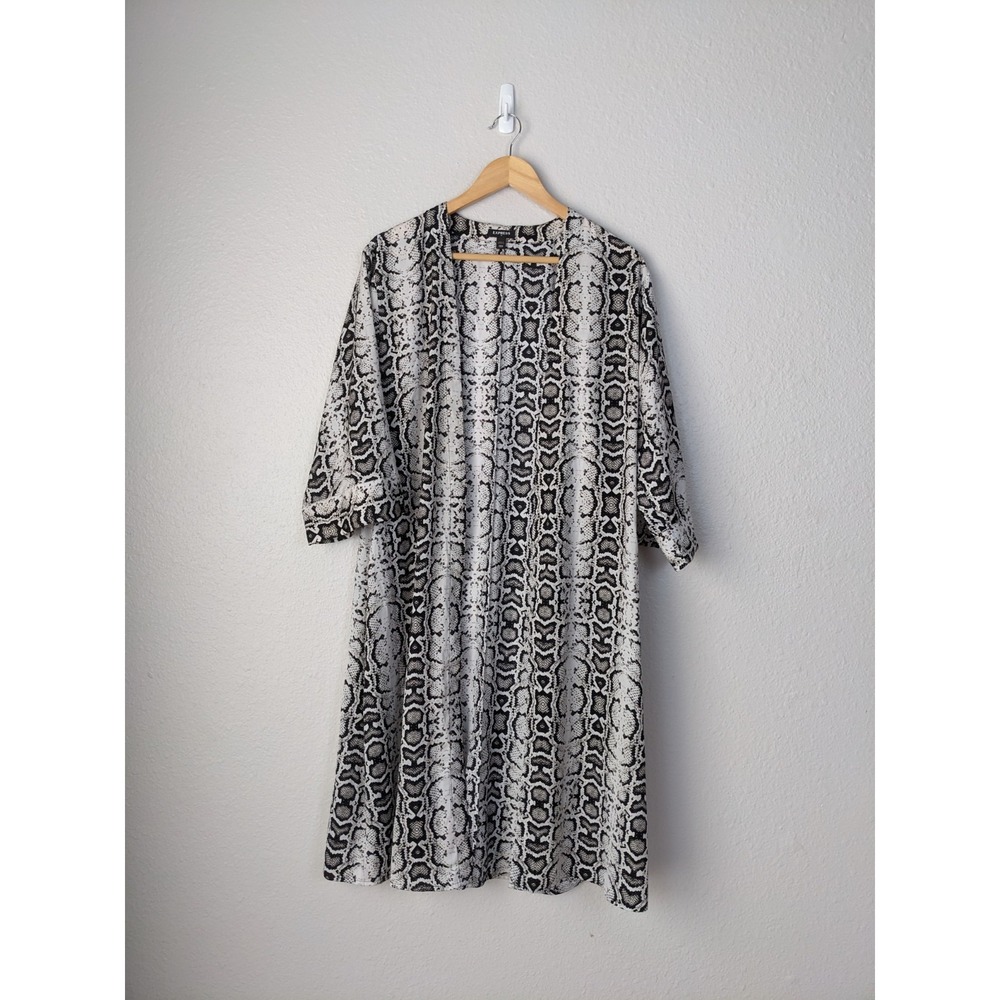 Express women's kimono Robe Cover Up open front Animal Print gray XS S‎ 206
